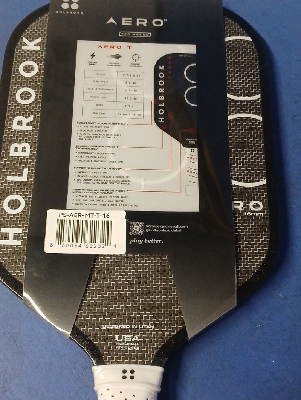 Holbrook Pro-Series Aero-T Pickleball Paddle Metallic Poly x Carbon New - Picture 5 of 9